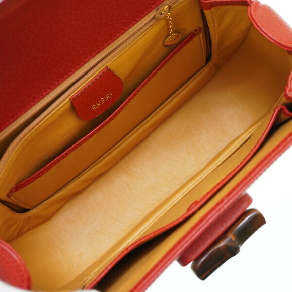 Gucci Bamboo Shoulder Handbag Red Leather Strap - Picture 5 of 8